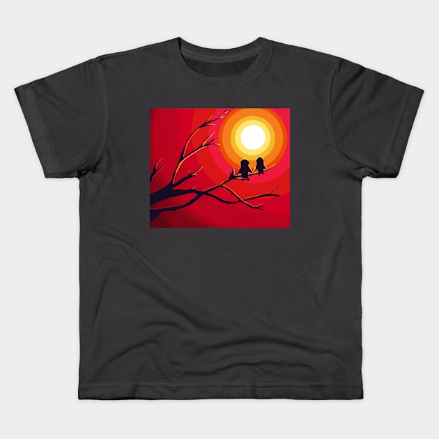 Sunset with Hummingbirds Kids T-Shirt by VixenwithStripes